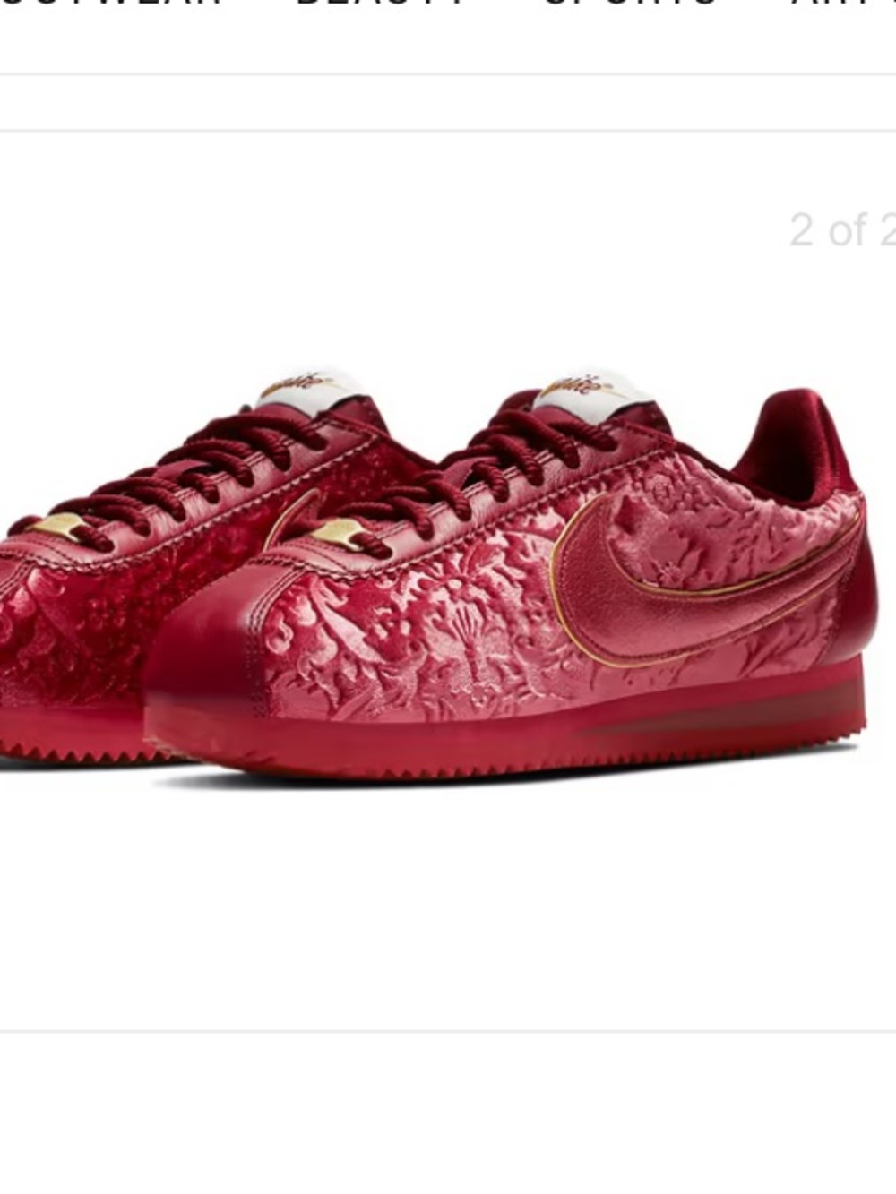 Nike Classic Cortez Floral Crushed Velvet with Gold Hardware Low Profile Red 10